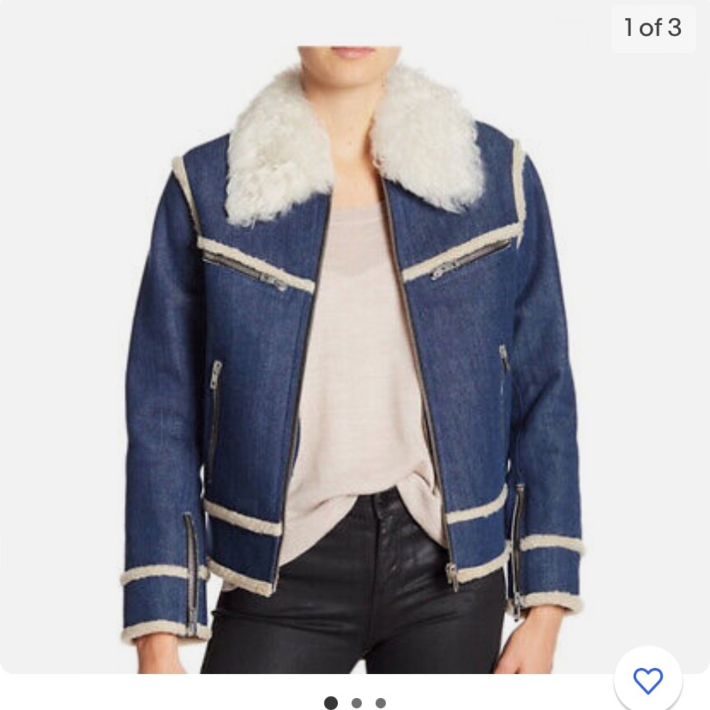 Rag & Bone Andrew Genuine Dyed Lamb Shearling Collar,  Denim Jacket Size: Small